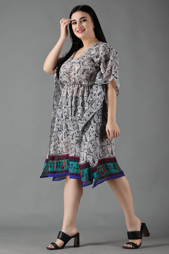 Model wearing Polyster Chiffon Kaftan with Pattern type: Kalamkari Print with Border-5