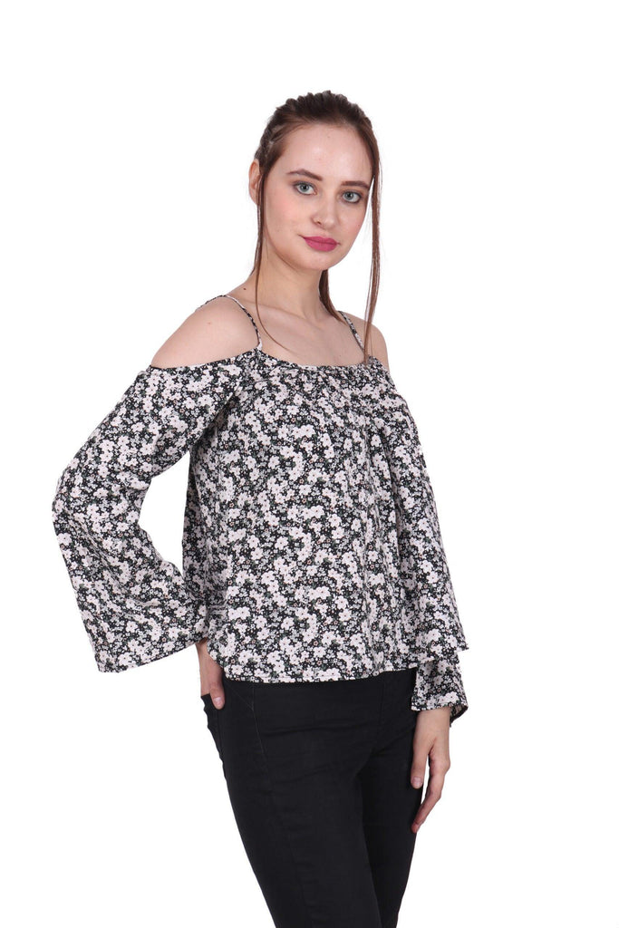 Model wearing Polyester Top with Pattern type: Floral-1