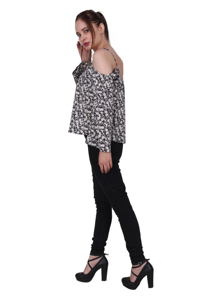 Model wearing Polyester Top with Pattern type: Floral-3