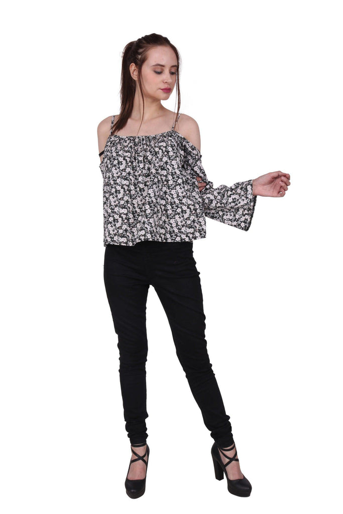 Model wearing Polyester Top with Pattern type: Floral-4