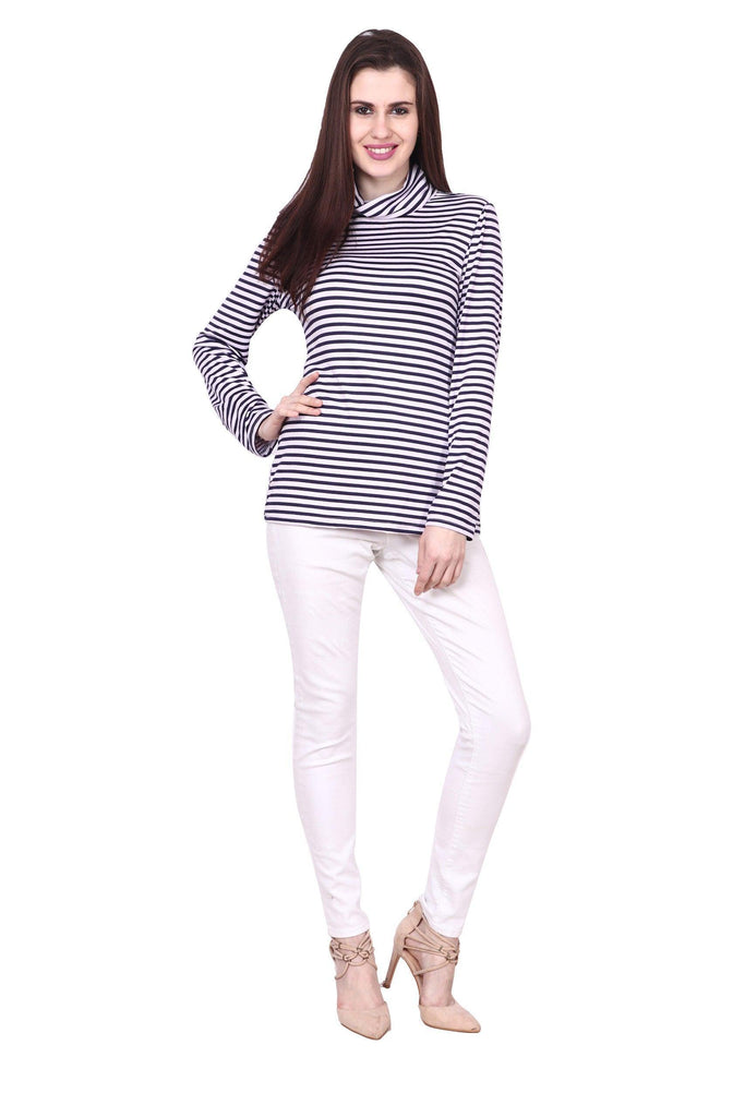 Model wearing Polyester Top with Pattern type: Striped-1