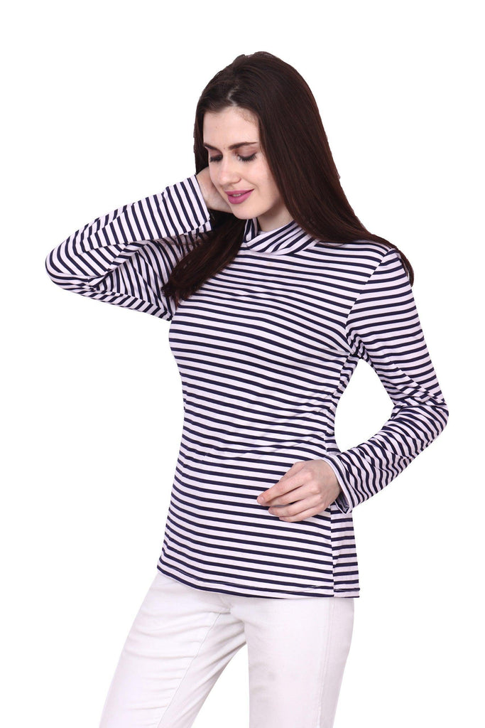 Model wearing Polyester Top with Pattern type: Striped-2