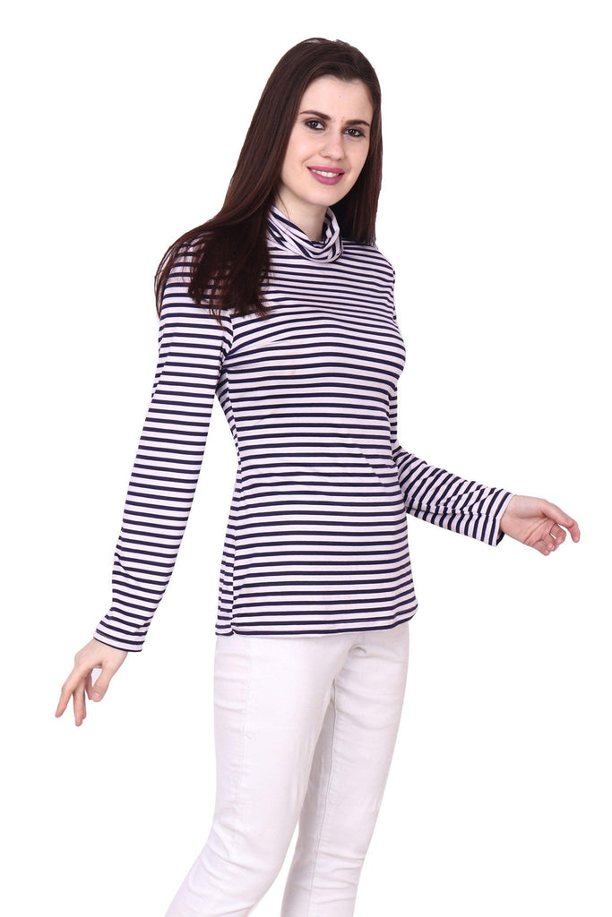 Model wearing Polyester Top with Pattern type: Striped-3