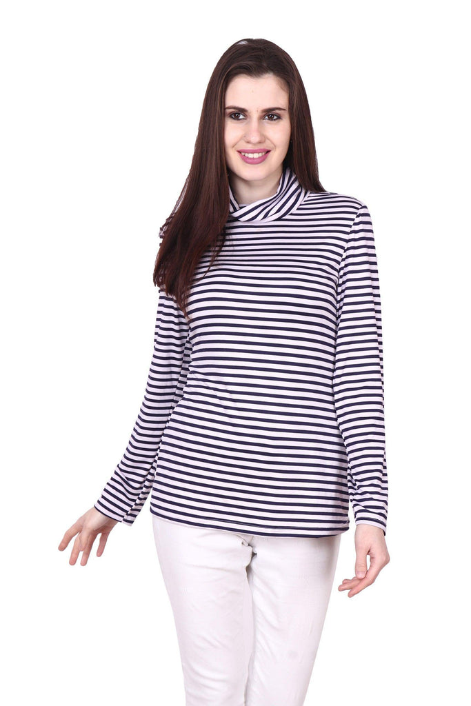 Model wearing Polyester Top with Pattern type: Striped-4