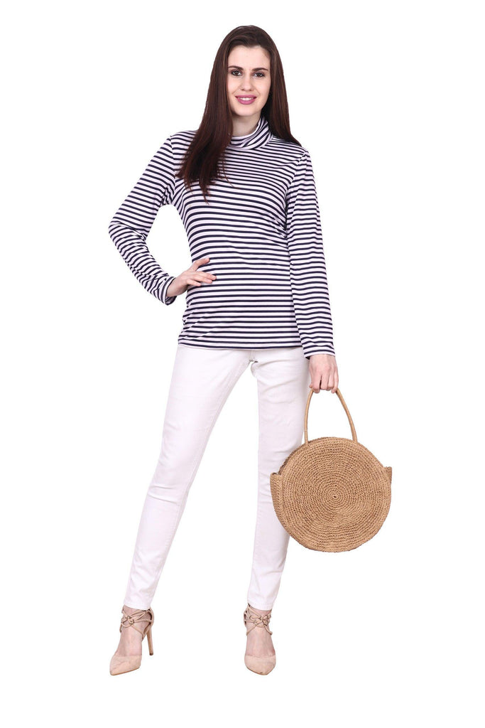 Model wearing Polyester Top with Pattern type: Striped-5