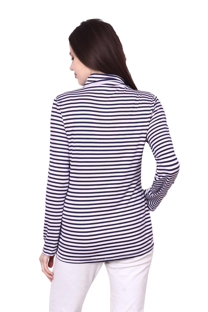 Model wearing Polyester Top with Pattern type: Striped-6