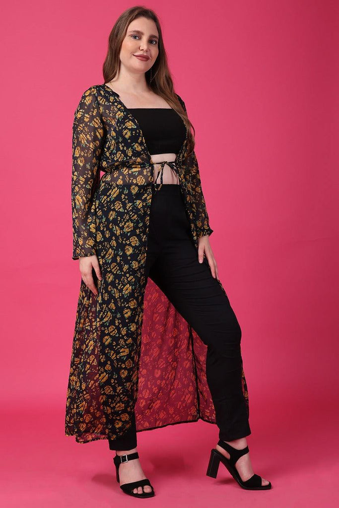 Model wearing Polyster Chiffon Shrug with Pattern type: Floral-4