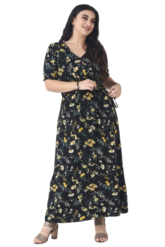 Model wearing Cotton Lycra Maxi Dress with Pattern type: Floral-3