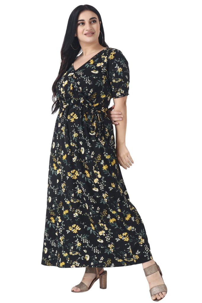 Model wearing Cotton Lycra Maxi Dress with Pattern type: Floral-5