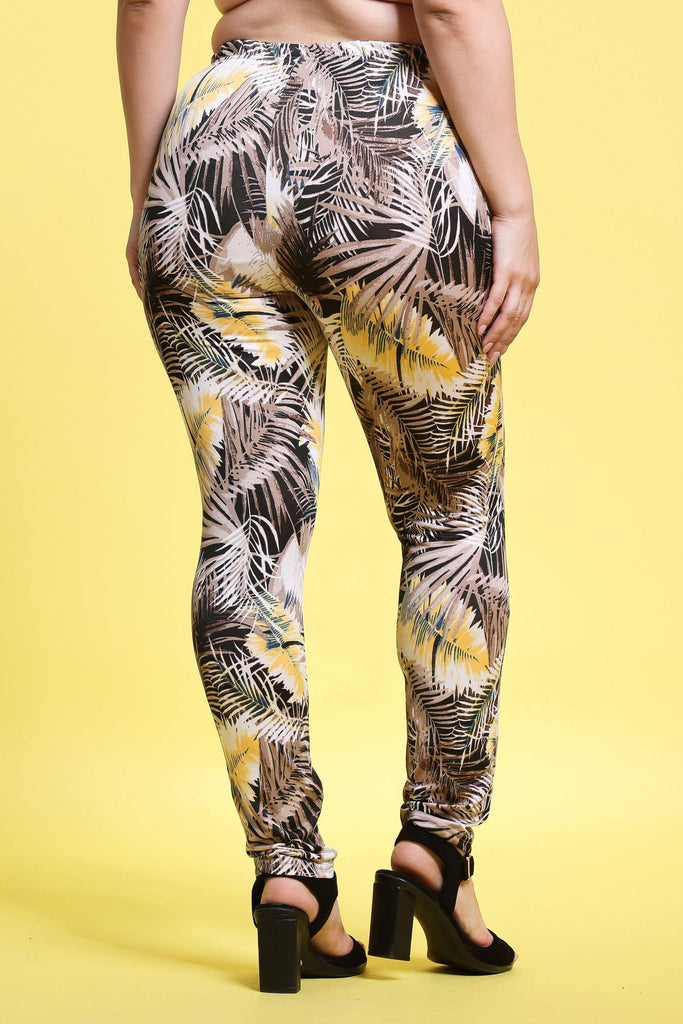 Model wearing Poly Lycra Pant with Pattern type: Leaves-6