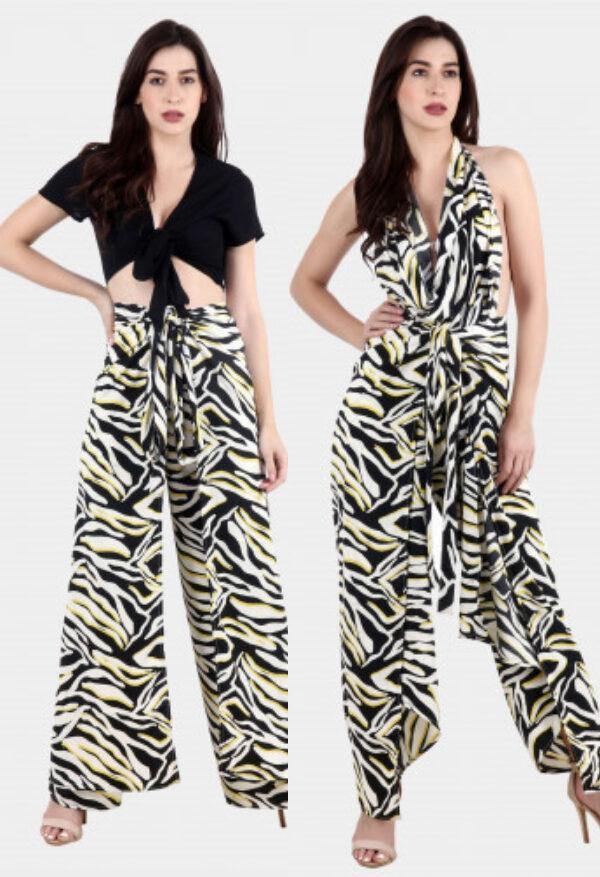 Model wearing Polyester Jumpsuit with Pattern type: Whale-1