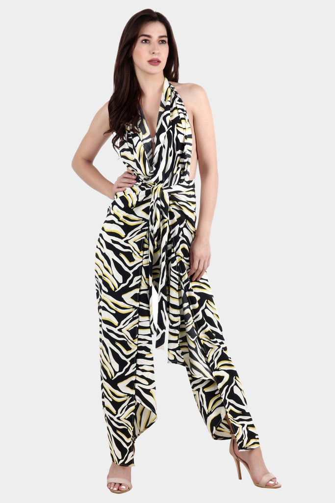 Model wearing Polyester Jumpsuit with Pattern type: Whale-2