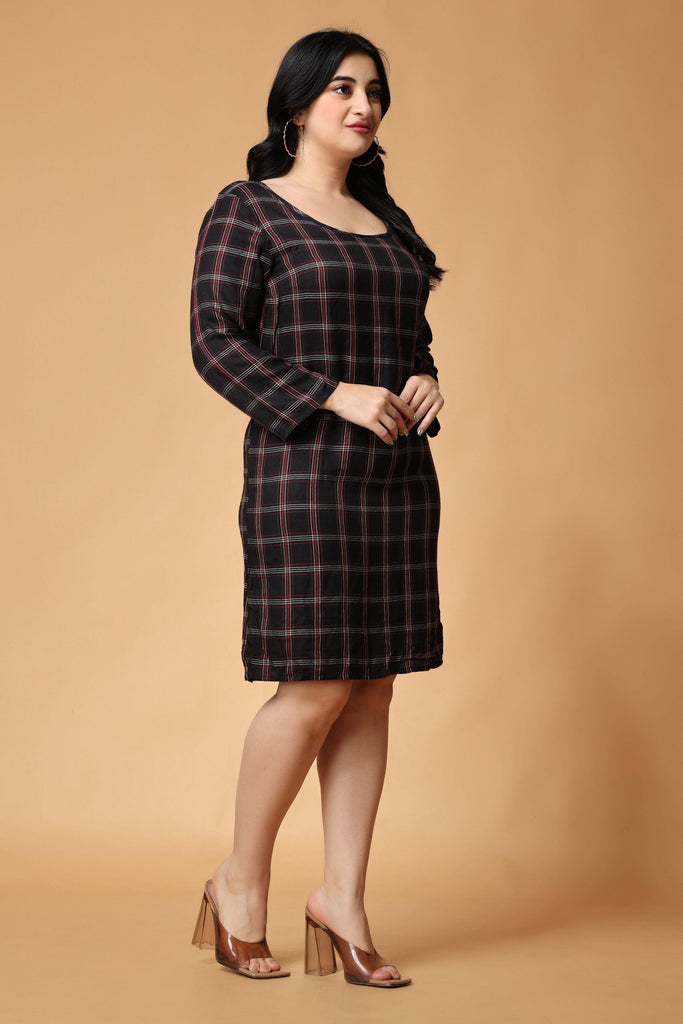Model wearing Cotton Mini Dress with Pattern type: Checked-5