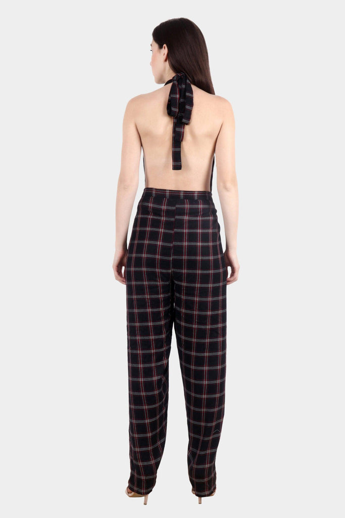 Model wearing Polyester Jumpsuit with Pattern type: Checked-3
