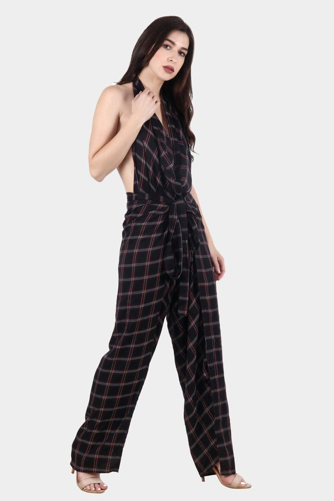 Model wearing Polyester Jumpsuit with Pattern type: Checked-6