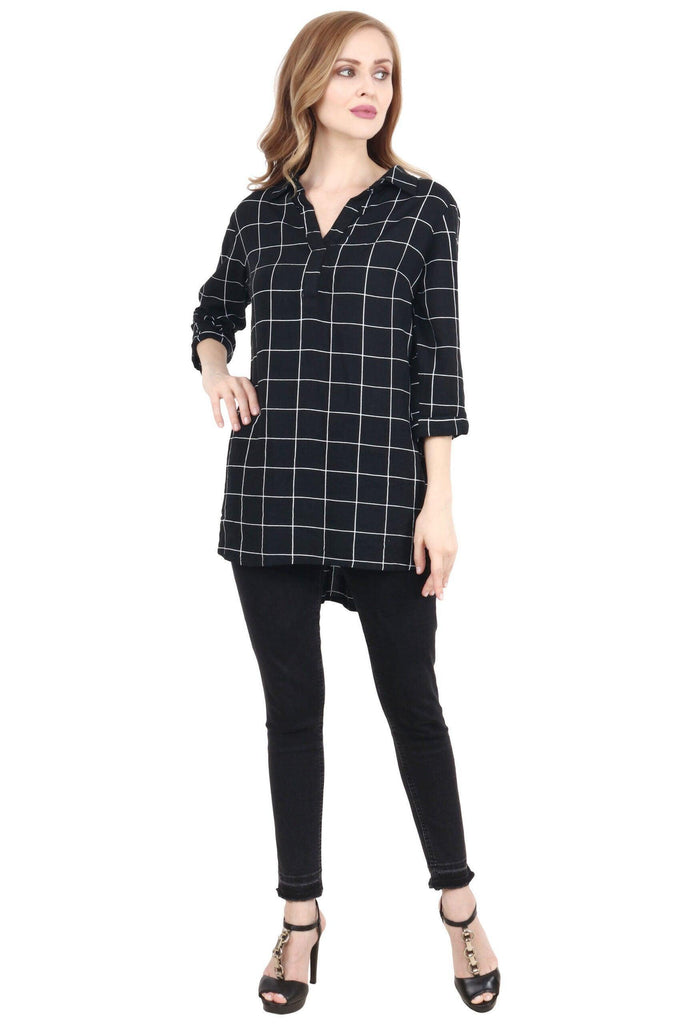 Model wearing Rayon Tunic with Pattern type: Checked-3