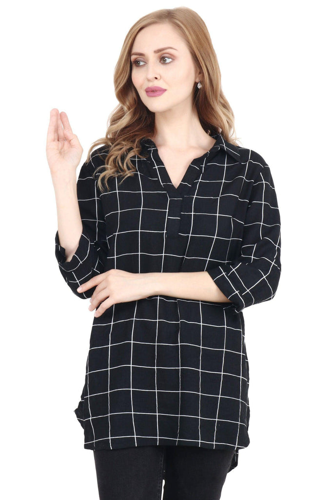 Model wearing Rayon Tunic with Pattern type: Checked-4