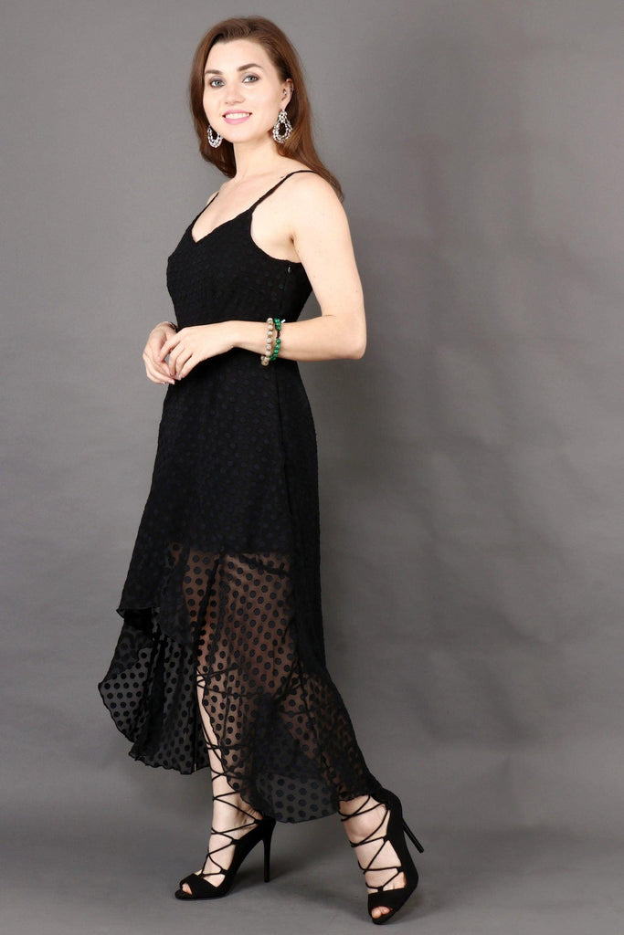 Model wearing Polyester Midi Dress with Pattern type: Solid-2