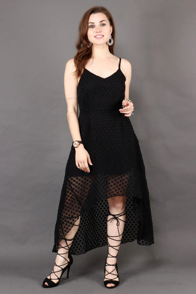 Model wearing Polyester Midi Dress with Pattern type: Solid-3