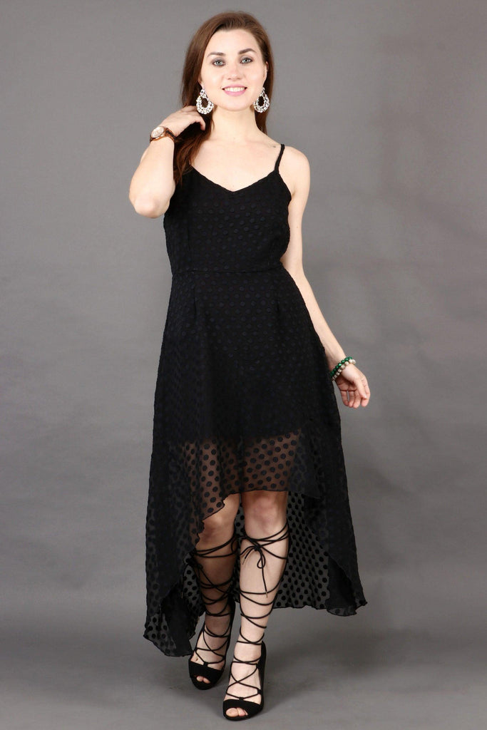 Model wearing Polyester Midi Dress with Pattern type: Solid-4