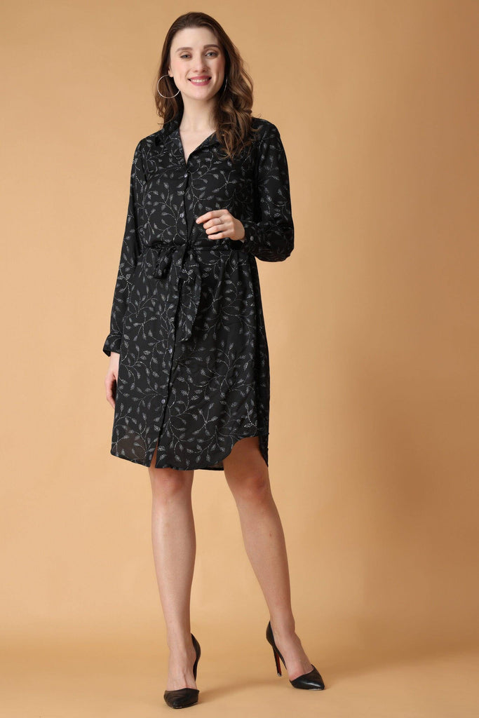 Model wearing Polyester Mini Dress with Pattern type: Dots Leaf-6