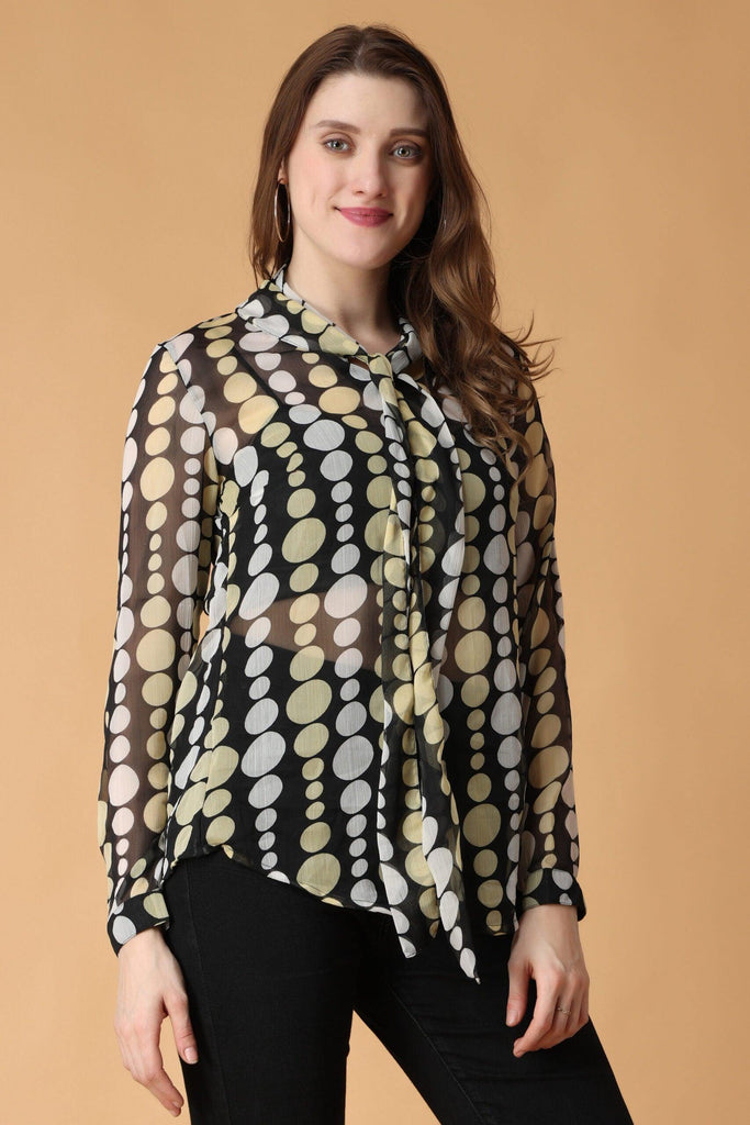 Model wearing Polyster Georgette Top with Pattern type: Dots-1