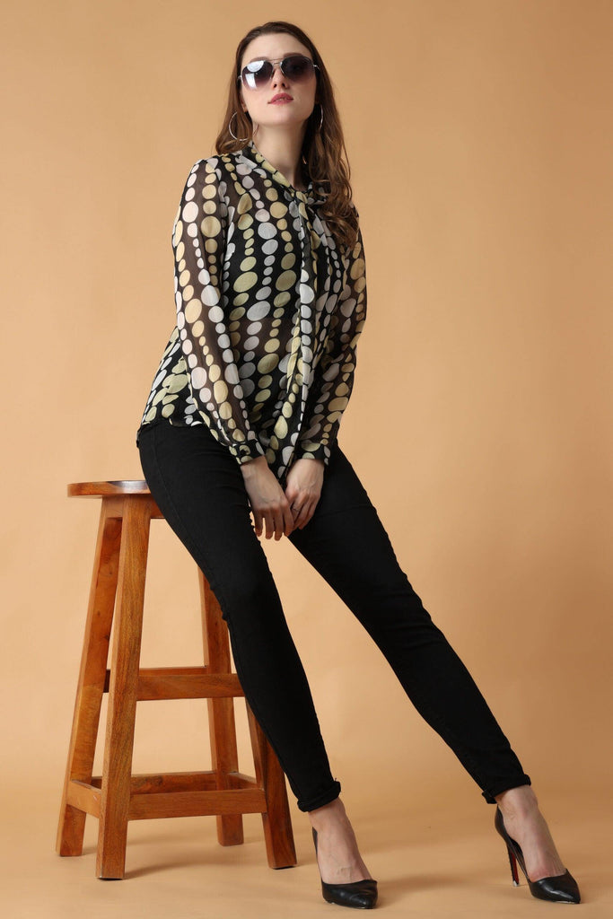 Model wearing Polyster Georgette Top with Pattern type: Dots-2