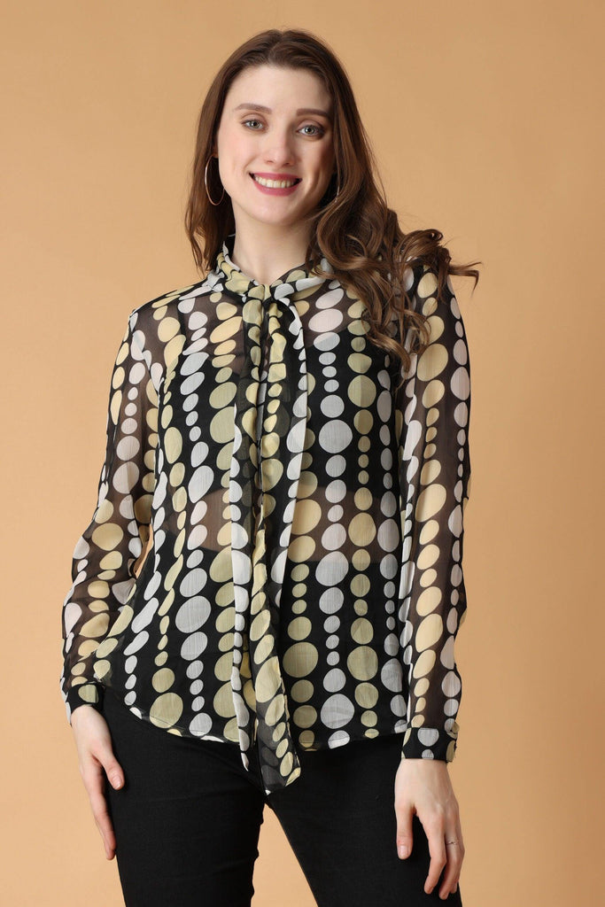 Model wearing Polyster Georgette Top with Pattern type: Dots-4