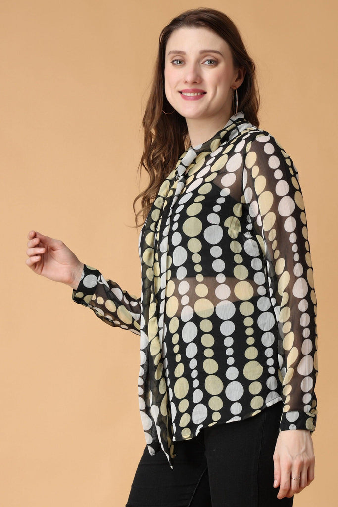 Model wearing Polyster Georgette Top with Pattern type: Dots-5
