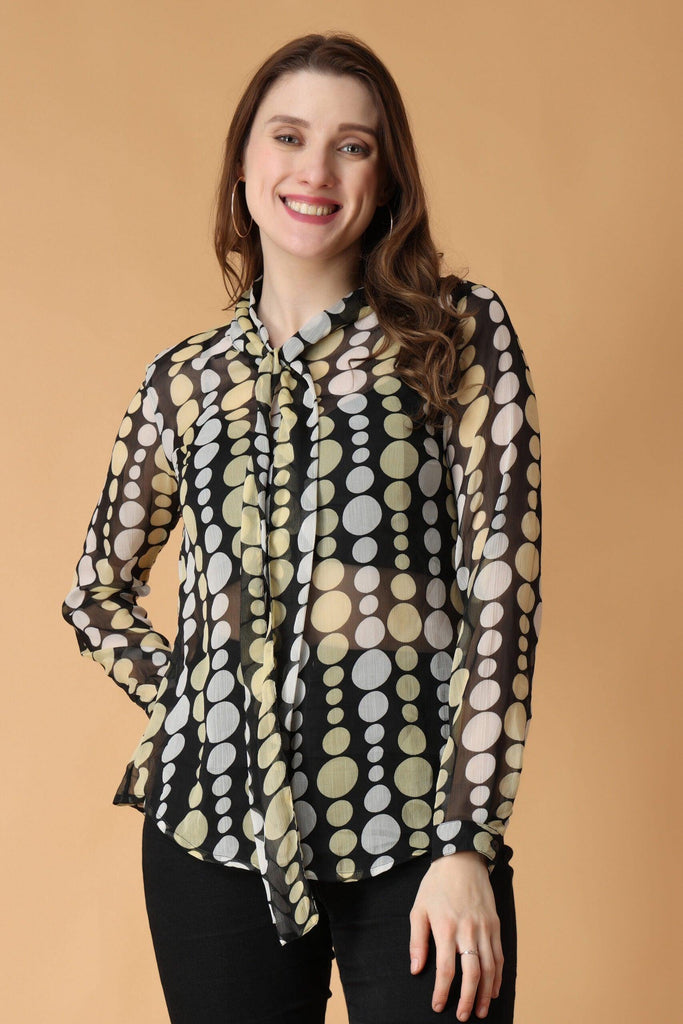 Model wearing Polyster Georgette Top with Pattern type: Dots-7