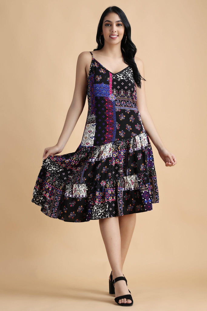Model wearing Rayon Midi Dress with Pattern type: Floral-5
