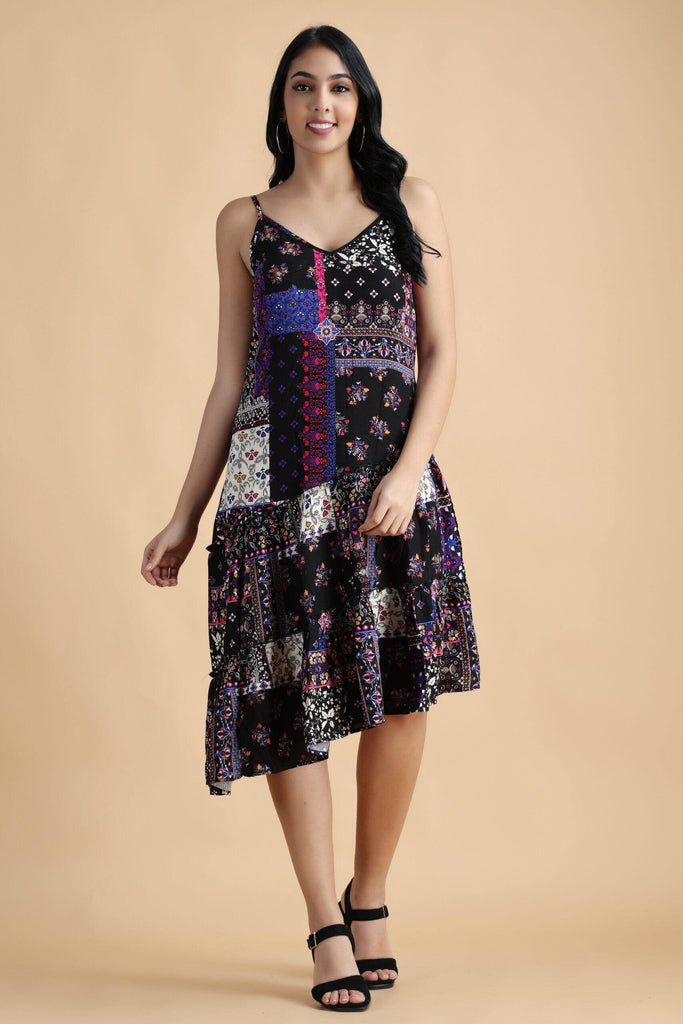 Model wearing Rayon Midi Dress with Pattern type: Floral-6