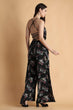 Black Floral Printed Back Criss Cross Tie Jumpsuit with Side Slits