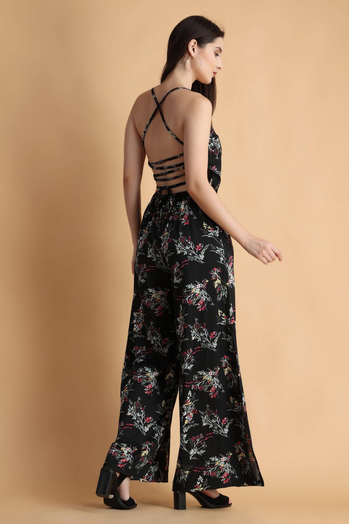Model wearing Poly Lycra Jumpsuit with Pattern type: Floral-1
