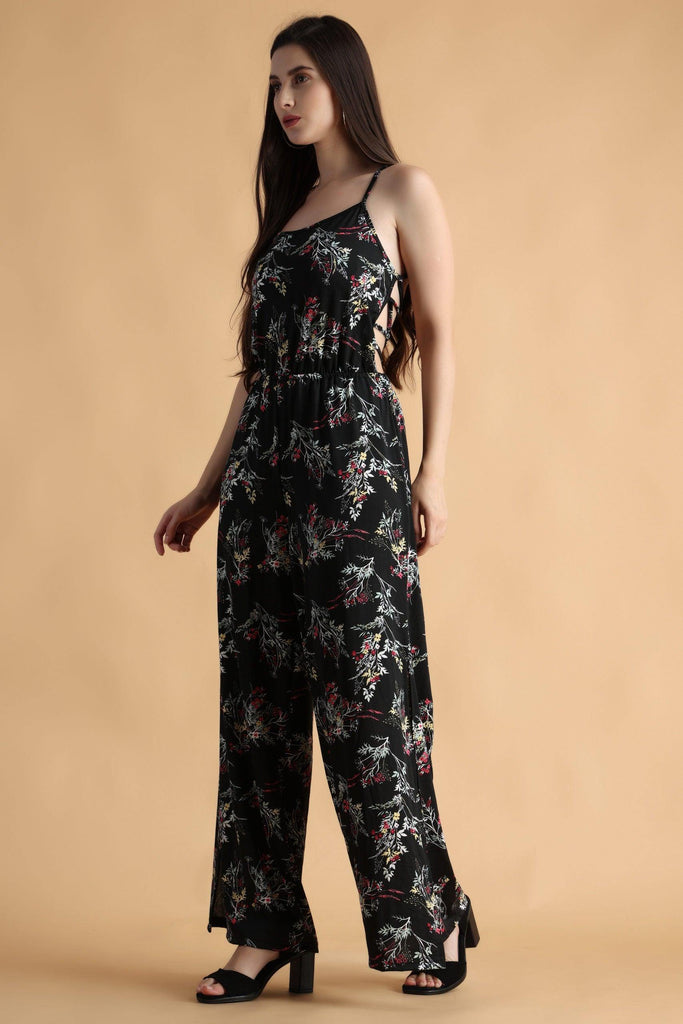 Model wearing Poly Lycra Jumpsuit with Pattern type: Floral-2
