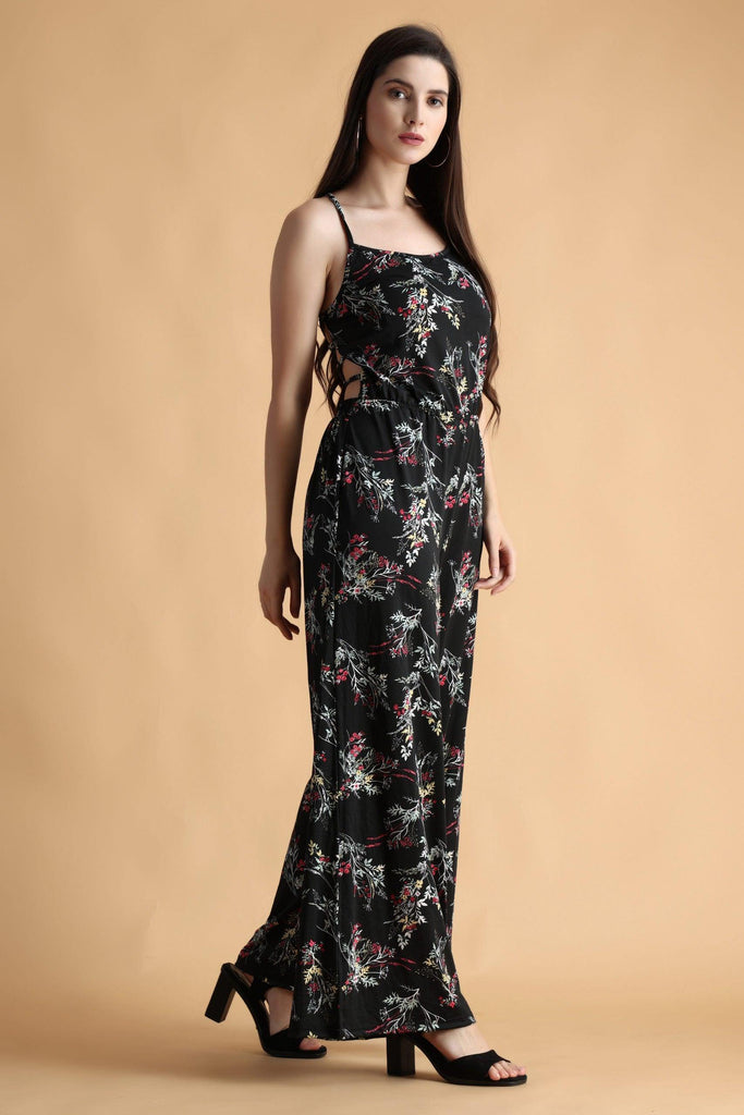 Model wearing Poly Lycra Jumpsuit with Pattern type: Floral-3