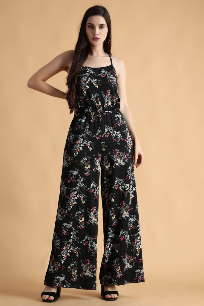 Model wearing Poly Lycra Jumpsuit with Pattern type: Floral-4