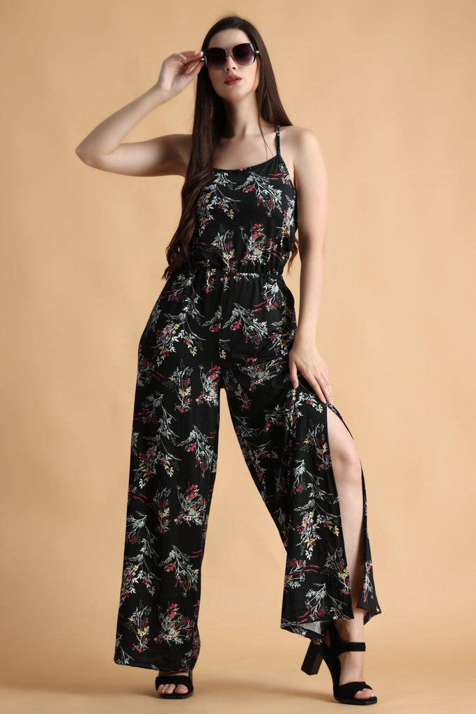 Model wearing Poly Lycra Jumpsuit with Pattern type: Floral-6