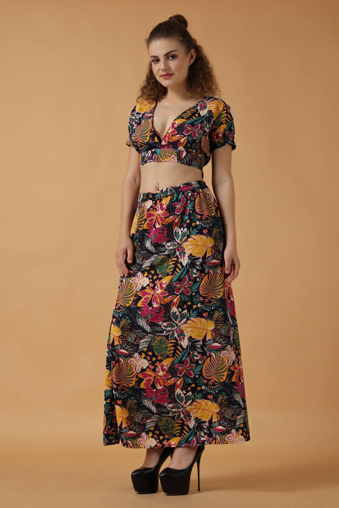 Model wearing Poly Crepe Co-ord Set with Pattern type: Floral-1