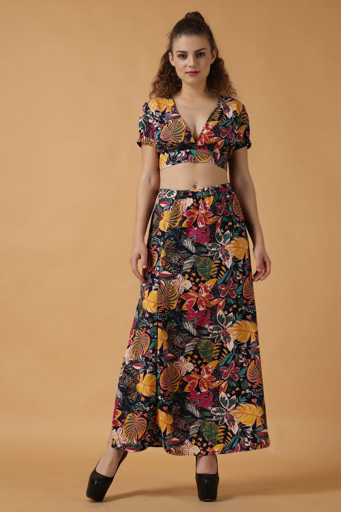 Model wearing Poly Crepe Co-ord Set with Pattern type: Floral-3