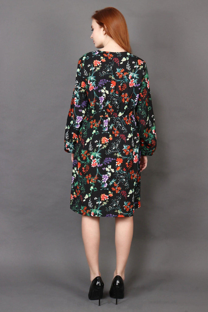 Model wearing Poly Crepe Mini Dress with Pattern type: Floral-3