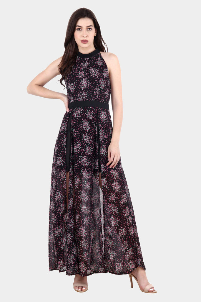 Model wearing Polyster Georgette Maxi Dress with Pattern type: Floral-3
