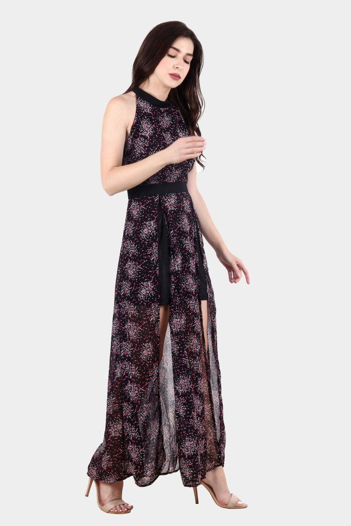 Model wearing Polyster Georgette Maxi Dress with Pattern type: Floral-5