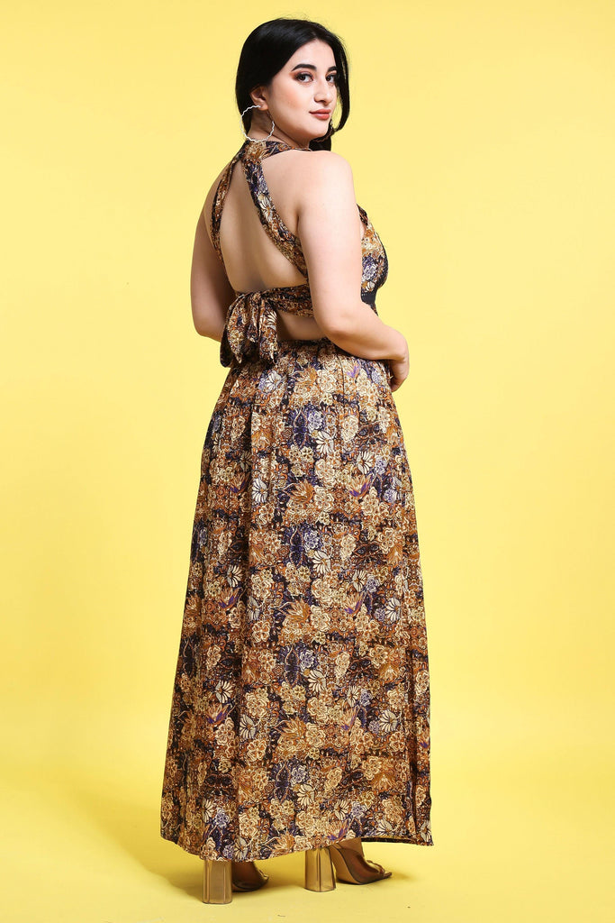 Model wearing Poly Crepe Maxi Dress with Pattern type: Floral-6