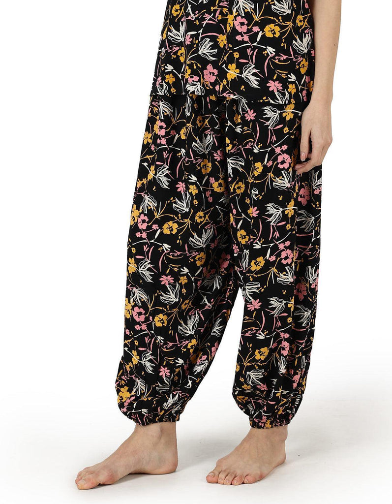 Model wearing Rayon Harem Pants with Pattern type: Floral-3