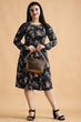 Black Floral Printed Knitted Dress
