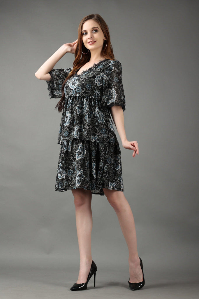 Model wearing Polyster Georgette Mini Dress with Pattern type: Floral-5