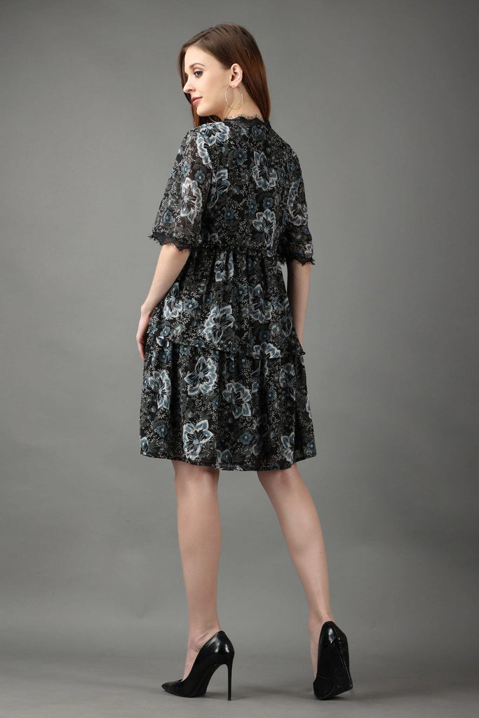 Model wearing Polyster Georgette Mini Dress with Pattern type: Floral-7