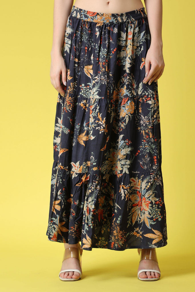 Model wearing Rayon Maxi Skirt with Pattern type: Floral-3