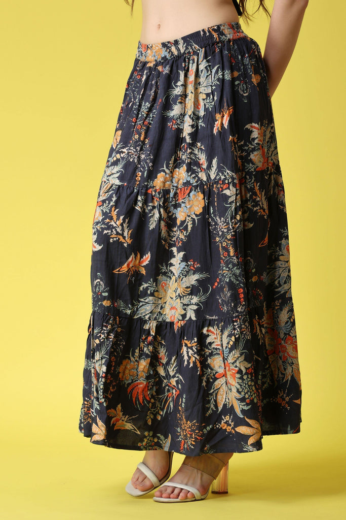 Model wearing Rayon Maxi Skirt with Pattern type: Floral-5